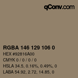 Color code: RGBA 146 129 106 0 | qconv.com