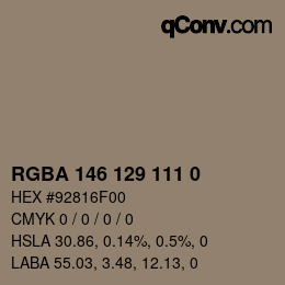 Color code: RGBA 146 129 111 0 | qconv.com
