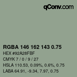 颜色代码: RGBA 146 162 143 0.75 | qconv.com