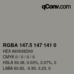 Color code: RGBA 147.5 147 141 0 | qconv.com