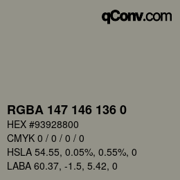 Color code: RGBA 147 146 136 0 | qconv.com