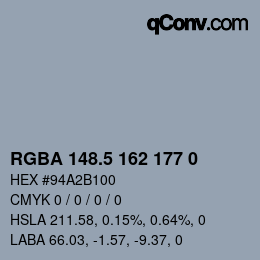 Color code: RGBA 148.5 162 177 0 | qconv.com