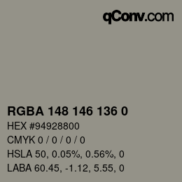 Color code: RGBA 148 146 136 0 | qconv.com