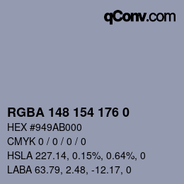 Farbcode: RGBA 148 154 176 0 | qconv.com