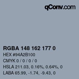 Código de color: RGBA 148 162 177 0 | qconv.com