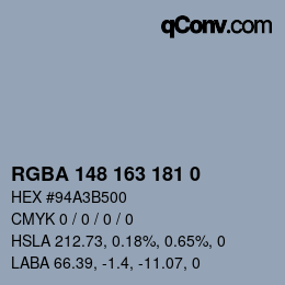 Color code: RGBA 148 163 181 0 | qconv.com