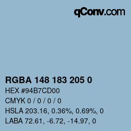 Farbcode: RGBA 148 183 205 0 | qconv.com