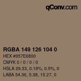 Color code: RGBA 149 126 104 0 | qconv.com