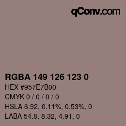 Color code: RGBA 149 126 123 0 | qconv.com