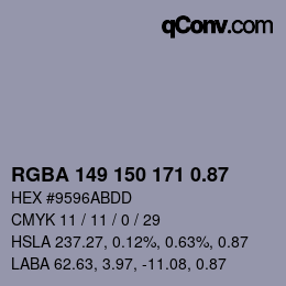 Farbcode: RGBA 149 150 171 0.87 | qconv.com