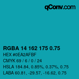 颜色代码: RGBA 14 162 175 0.75 | qconv.com