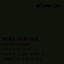 Farbcode: RGBA 14 20 10 0 | qconv.com