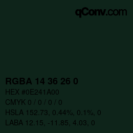 Farbcode: RGBA 14 36 26 0 | qconv.com