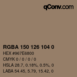 Color code: RGBA 150 126 104 0 | qconv.com