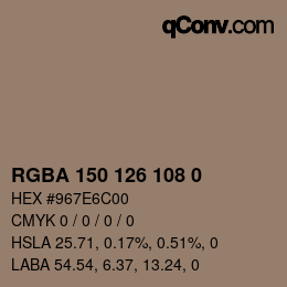 Color code: RGBA 150 126 108 0 | qconv.com