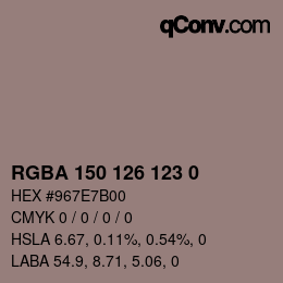 Color code: RGBA 150 126 123 0 | qconv.com