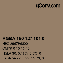 Color code: RGBA 150 127 104 0 | qconv.com