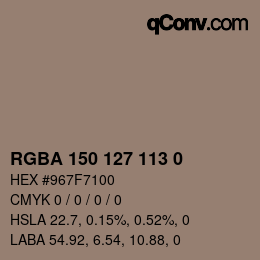 Código de color: RGBA 150 127 113 0 | qconv.com