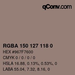颜色代码: RGBA 150 127 118 0 | qconv.com