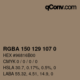 颜色代码: RGBA 150 129 107 0 | qconv.com