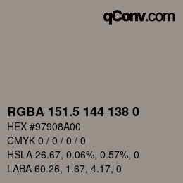 Code couleur: RGBA 151.5 144 138 0 | qconv.com