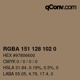 Color code: RGBA 151 128 102 0 | qconv.com