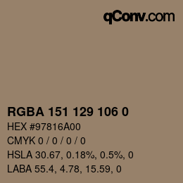 Color code: RGBA 151 129 106 0 | qconv.com