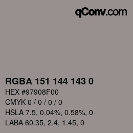Color code: RGBA 151 144 143 0 | qconv.com