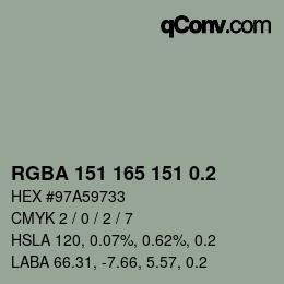 颜色代码: RGBA 151 165 151 0.2 | qconv.com