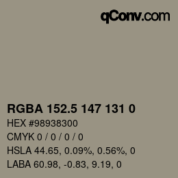 Farbcode: RGBA 152.5 147 131 0 | qconv.com
