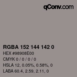 Color code: RGBA 152 144 142 0 | qconv.com