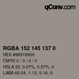 Color code: RGBA 152 145 137 0 | qconv.com