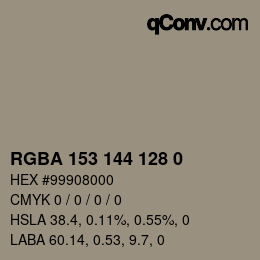 Farbcode: RGBA 153 144 128 0 | qconv.com