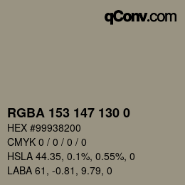 颜色代码: RGBA 153 147 130 0 | qconv.com