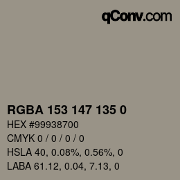 颜色代码: RGBA 153 147 135 0 | qconv.com