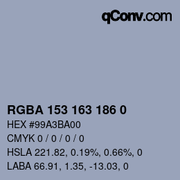 Color code: RGBA 153 163 186 0 | qconv.com