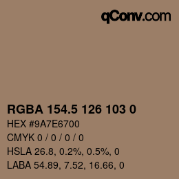 Farbcode: RGBA 154.5 126 103 0 | qconv.com