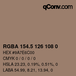 Color code: RGBA 154.5 126 108 0 | qconv.com