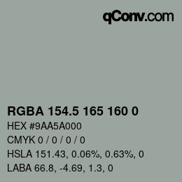 Código de color: RGBA 154.5 165 160 0 | qconv.com