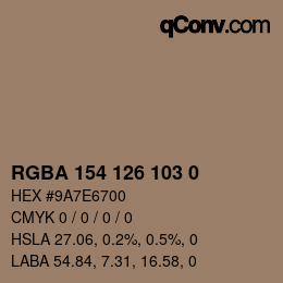 Color code: RGBA 154 126 103 0 | qconv.com