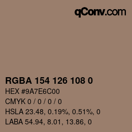 Color code: RGBA 154 126 108 0 | qconv.com