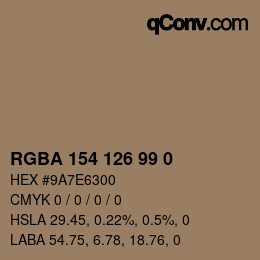 Código de color: RGBA 154 126 99 0 | qconv.com