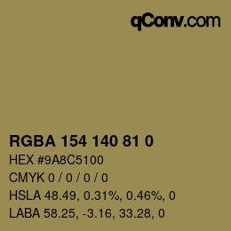 Farbcode: RGBA 154 140 81 0 | qconv.com