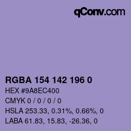 Color code: RGBA 154 142 196 0 | qconv.com