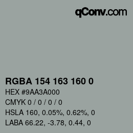 Color code: RGBA 154 163 160 0 | qconv.com