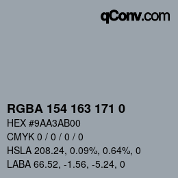 Color code: RGBA 154 163 171 0 | qconv.com