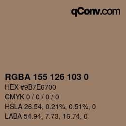 Color code: RGBA 155 126 103 0 | qconv.com