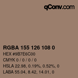 Color code: RGBA 155 126 108 0 | qconv.com