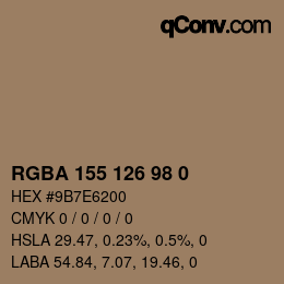 Color code: RGBA 155 126 98 0 | qconv.com