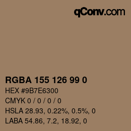 Color code: RGBA 155 126 99 0 | qconv.com